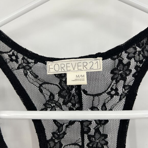 Forever 21 Black Sheer Lace Racerback Crop Tank Women's Medium - Picture 2 of 3